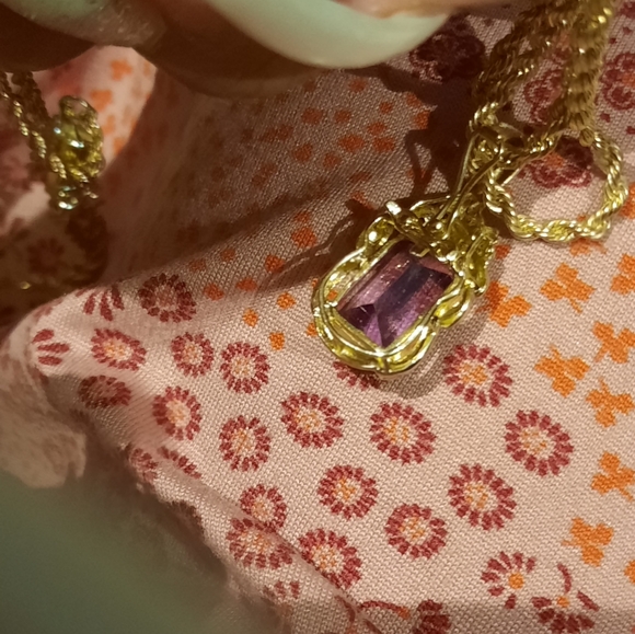 GORGEOUS SOLID ๐ YELLOW GOLD DIAMOND ๐ AFRICAN AMETHYST ๐ LARGE SLIDE PENDANT - Picture 7 of 13